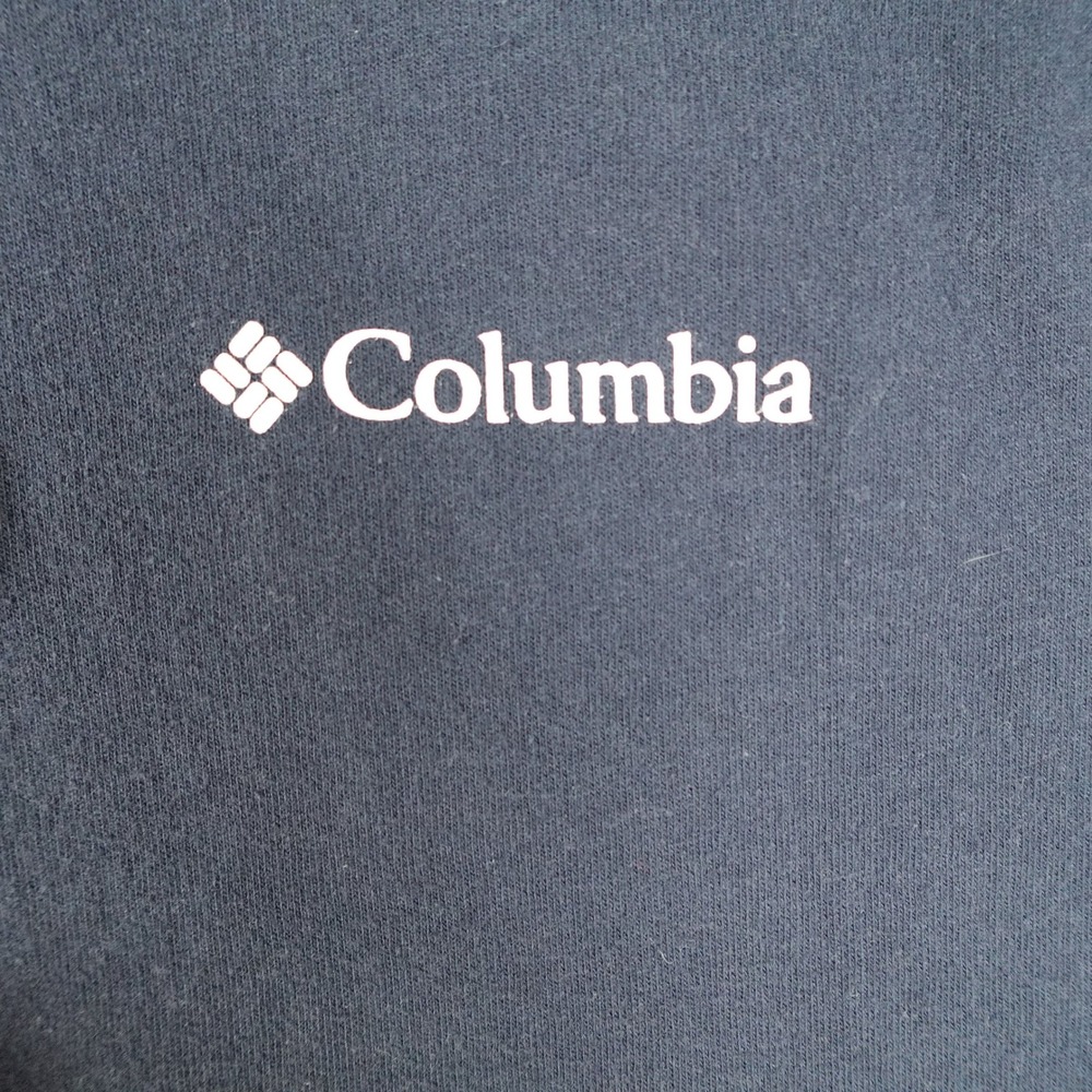 Columbia Hoodie Mens Large Tall Navy Blue Sleeve Logo Graphic Pullover Fleece - Picture 3 of 7